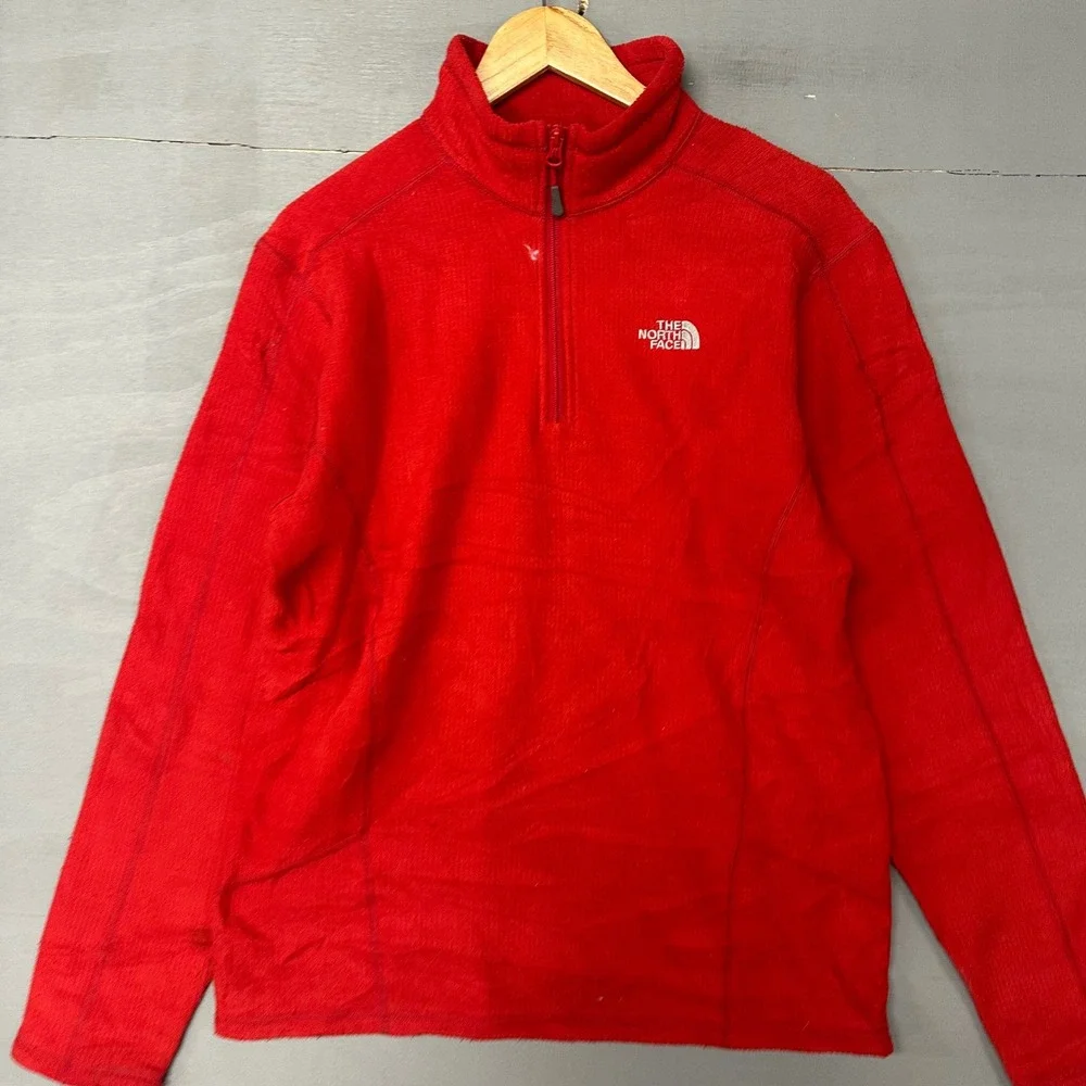 The North Face Mens Medium‎ Red Waffle Knit Quarter Zip Fleece Pullover Jacket